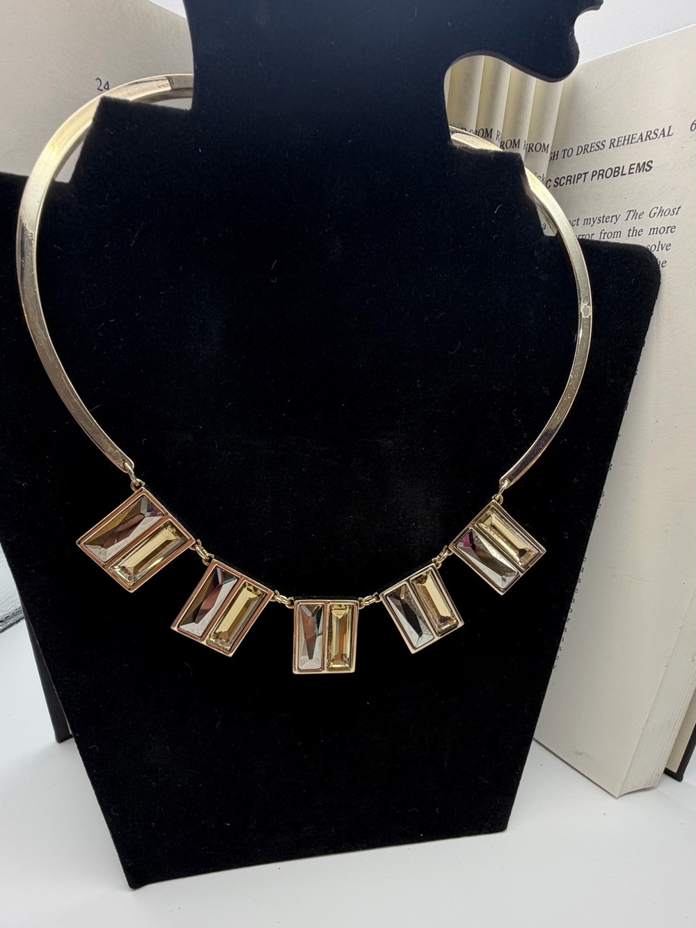 White House Black Market Gold-Tone Rectangular Pendant Choker Necklace